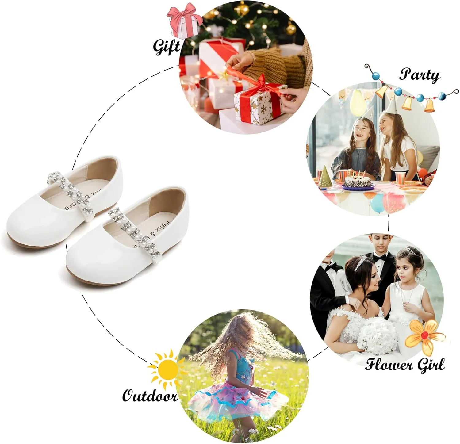 Felix & Flora Girls Toddler Little Ballet Shoes - Flower Girls Mary Jane Flats Dress Shoes Party Wedding