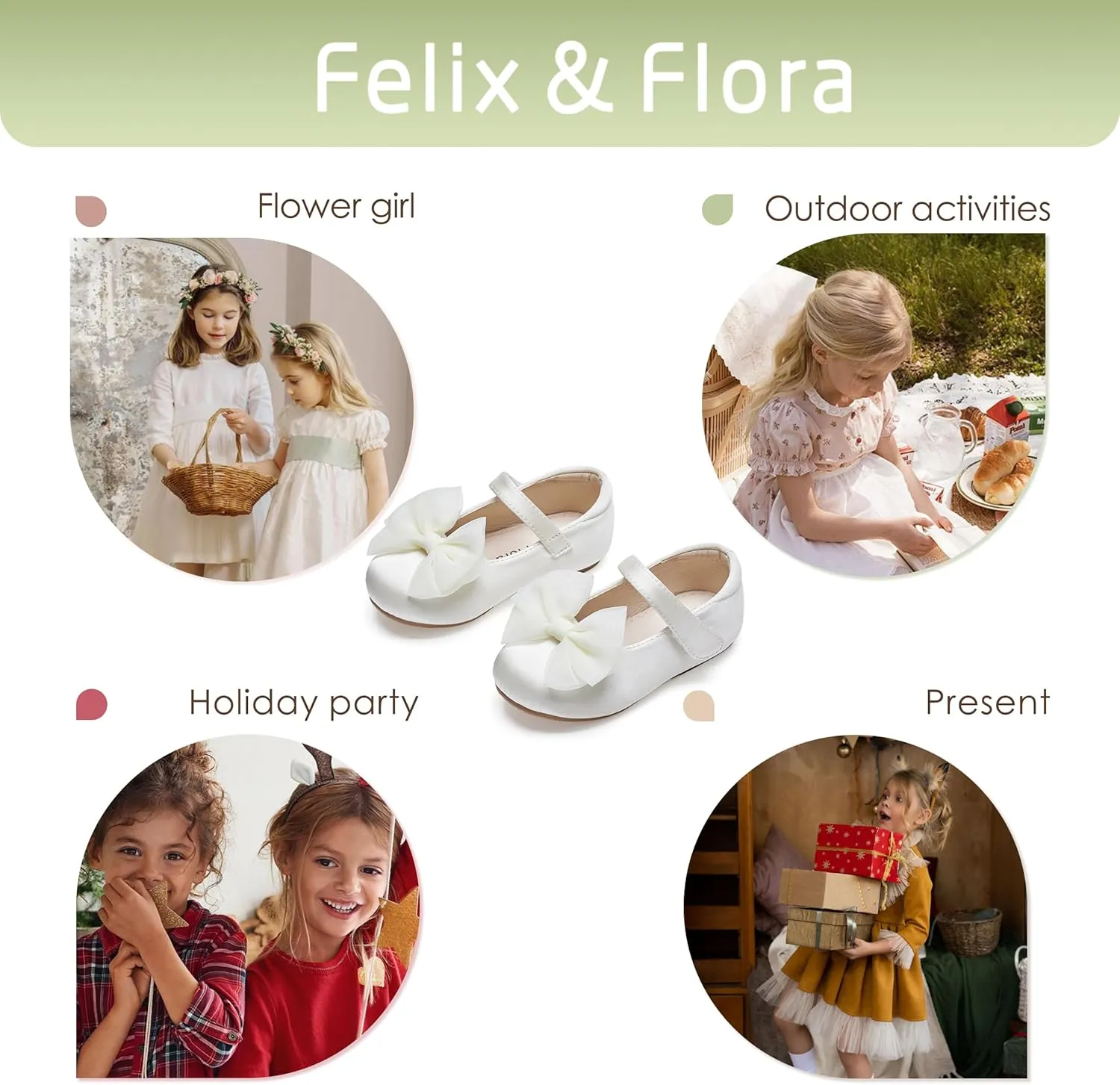 Felix & Flora Toddler Flower Girl Dress Shoes - Baby Girl Ballet Mary Jane Flats for Party School Wedding