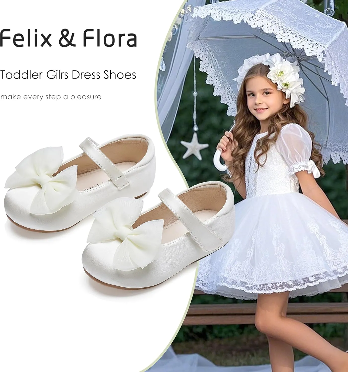 Felix & Flora Toddler Flower Girl Dress Shoes - Baby Girl Ballet Mary Jane Flats for Party School Wedding