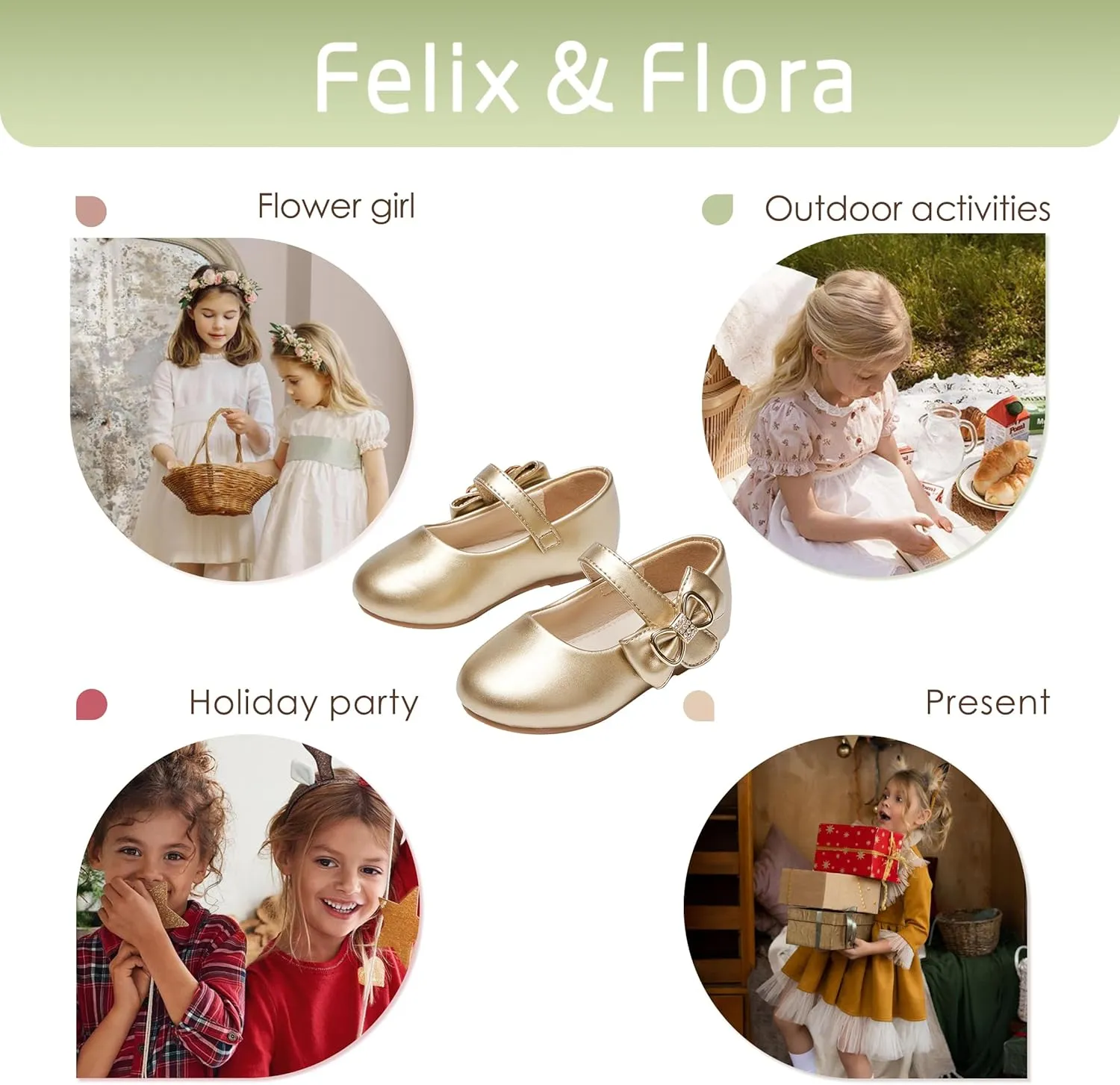 Felix & Flora Toddler Flower Girl Dress Shoes - Girl Ballet Flats Party School Shoes Wedding
