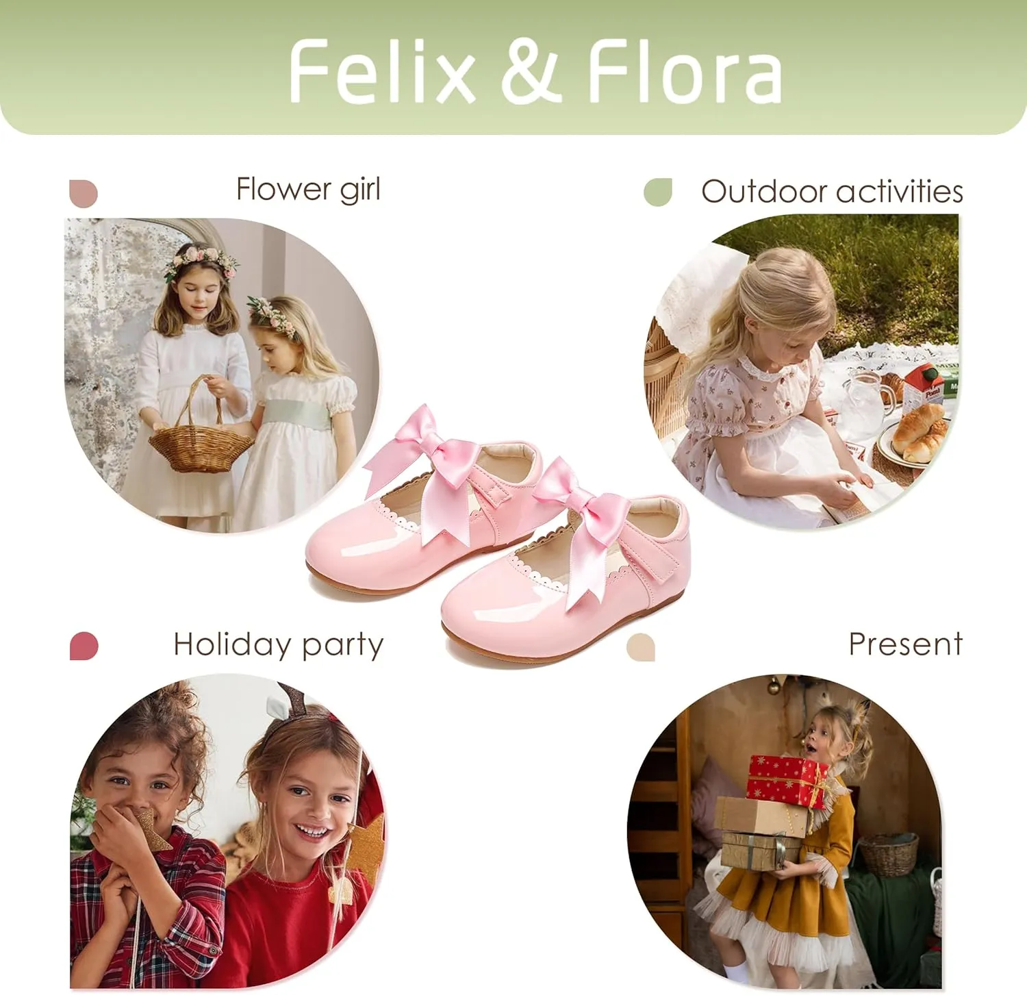 Felix & Flora Toddler Flower Girl Dress Shoes - Girl Ballet Flats Party School Shoes Wedding