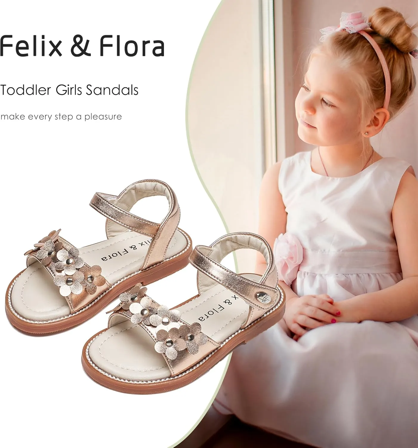 Felix & Flora Toddler Girl Sandals - Flower Girl Dress Shoes Open Toe Little Kid Summer Flats