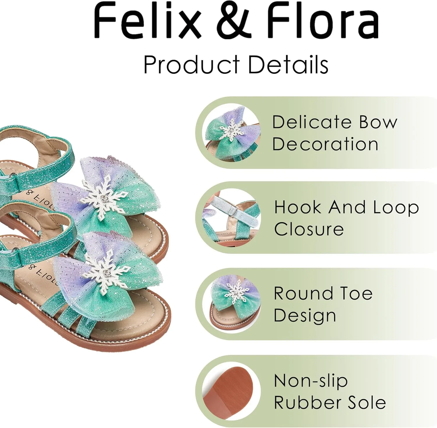 Felix & Flora Toddler Girl Sandals -Flower Girl Dress Shoes Open Toe Little Kid Summer Flats