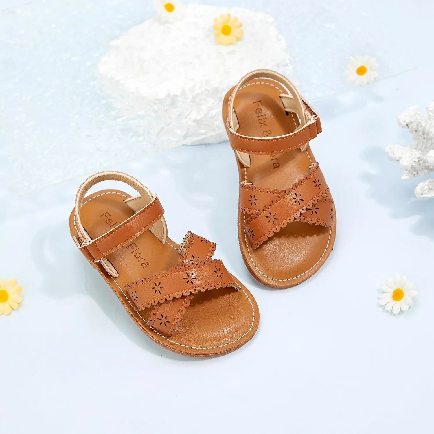 Felix & Flora Toddler Girl Sandals - Flower Girl Dress Shoes Open Toe Little Kid Summer Flats