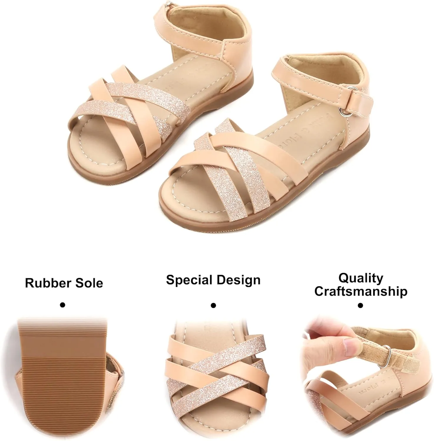 Felix & Flora Toddler Girl Sandals - Flower Girl Dress Shoes Open Toe Little Kid Summer Flats