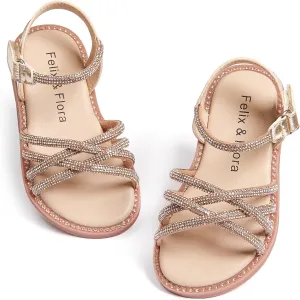 Felix & Flora Toddler Girl Sandals -Flower Girl Dress Shoes Open Toe Little Kid Summer Flats