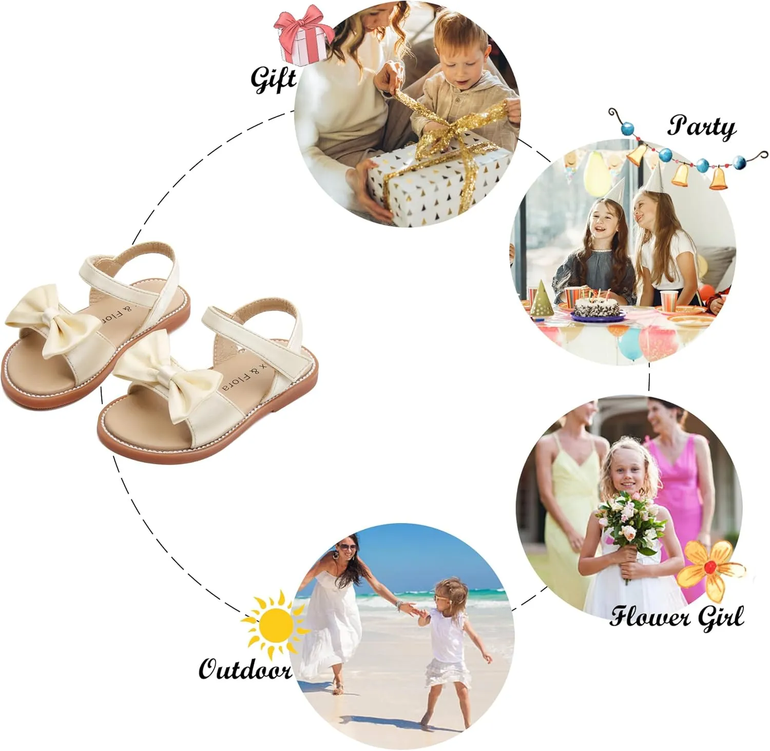 Felix & Flora Toddler Girl Sandals - Flower Girl Dress Shoes Open Toe Little Kid Summer Flats