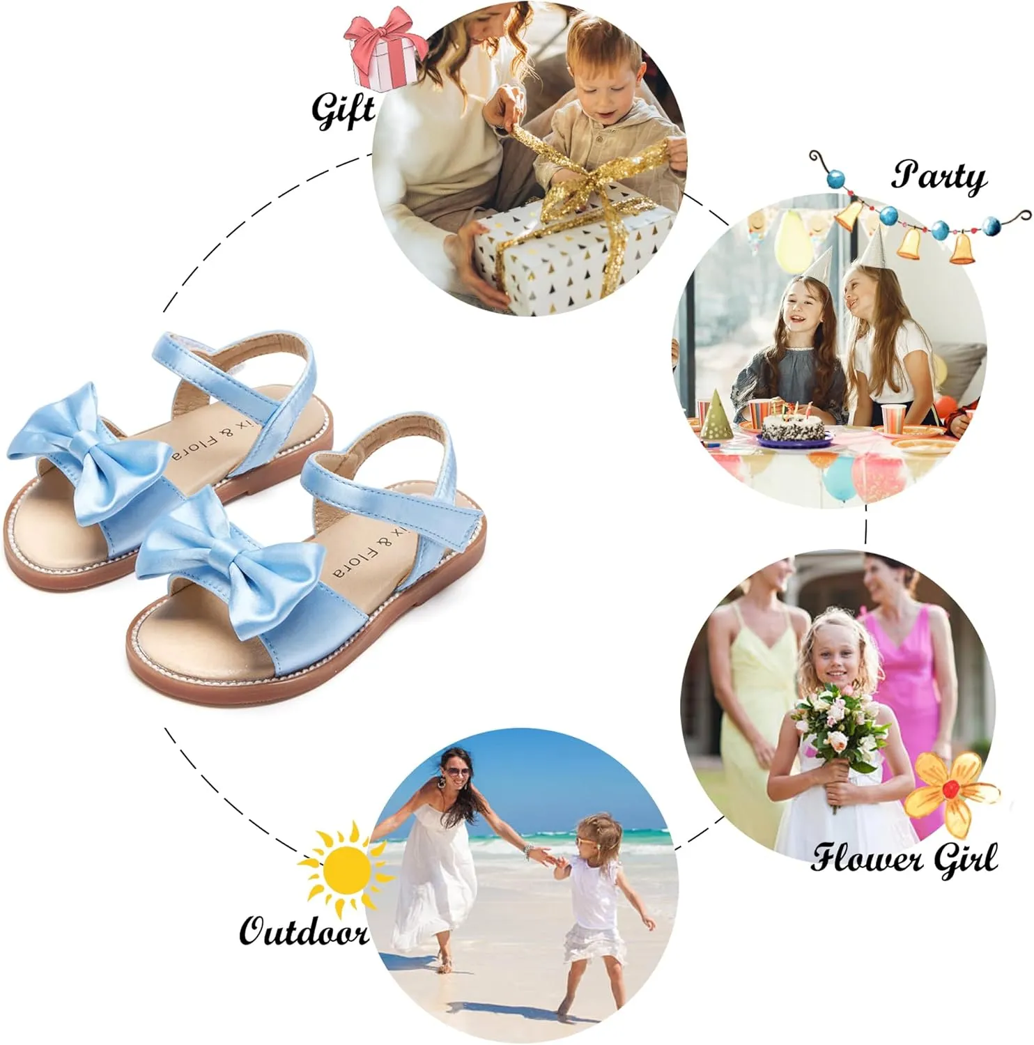 Felix & Flora Toddler Girl Sandals - Flower Girl Dress Shoes Open Toe Little Kid Summer Flats