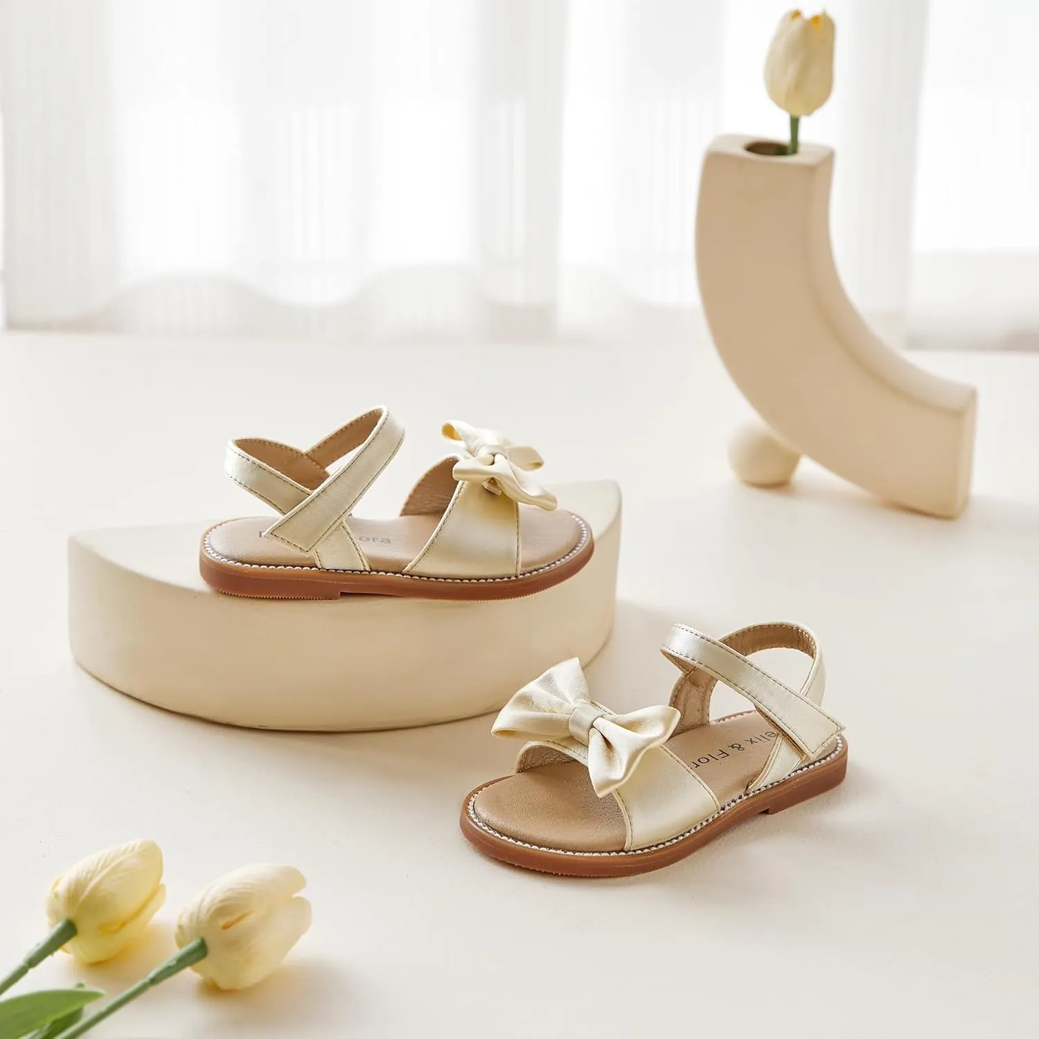 Felix & Flora Toddler Girl Sandals - Flower Girl Dress Shoes Open Toe Little Kid Summer Flats