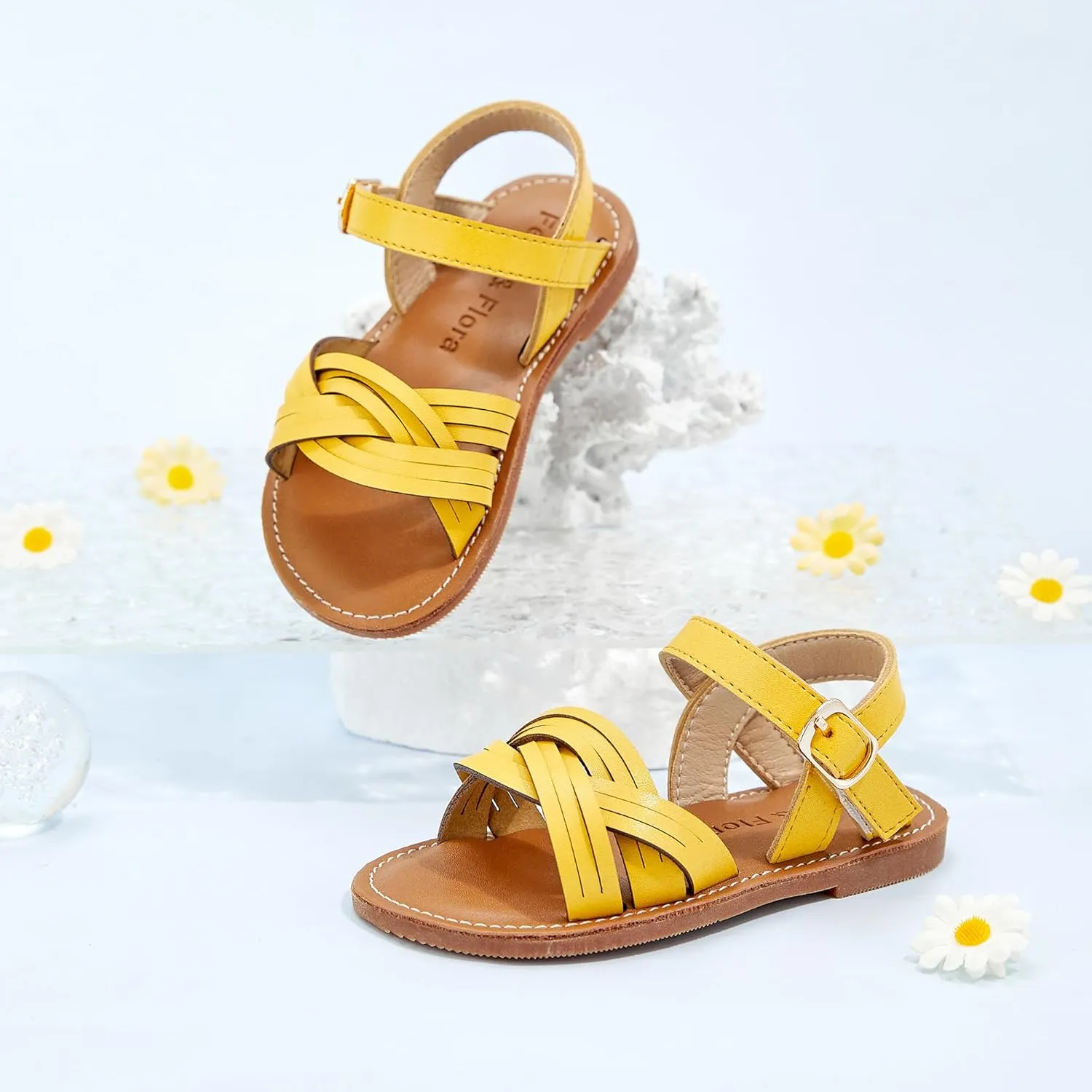 Felix & Flora Toddler Girl Sandals -Flower Girl Dress Shoes Open Toe Little Kid Summer Flats