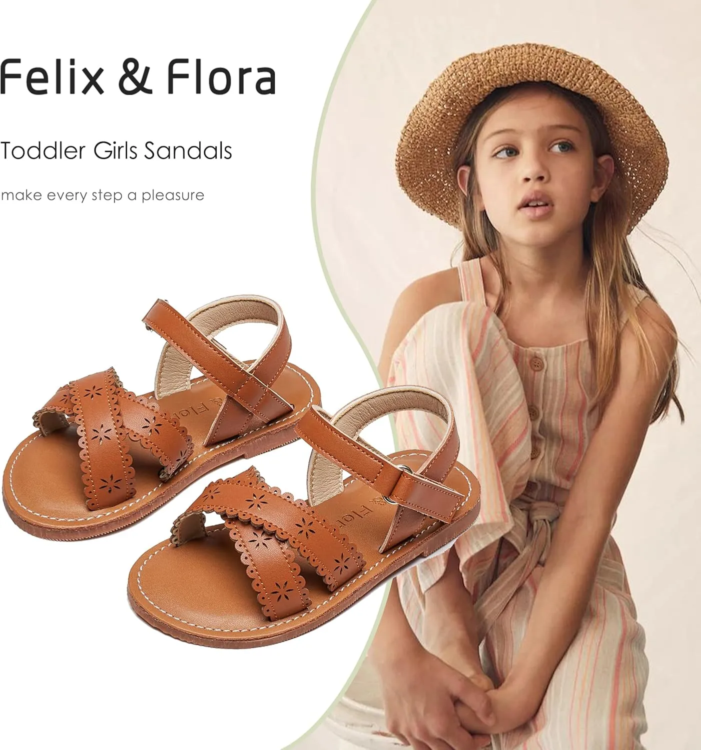 Felix & Flora Toddler Girl Sandals - Flower Girl Dress Shoes Open Toe Little Kid Summer Flats