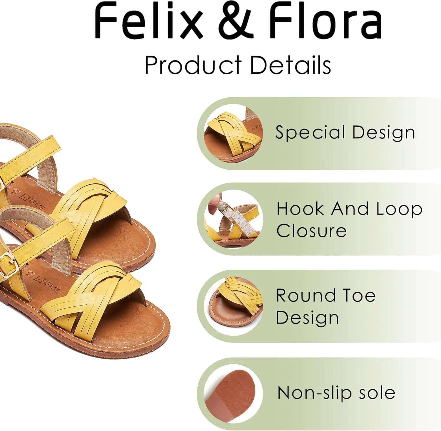 Felix & Flora Toddler Girl Sandals -Flower Girl Dress Shoes Open Toe Little Kid Summer Flats