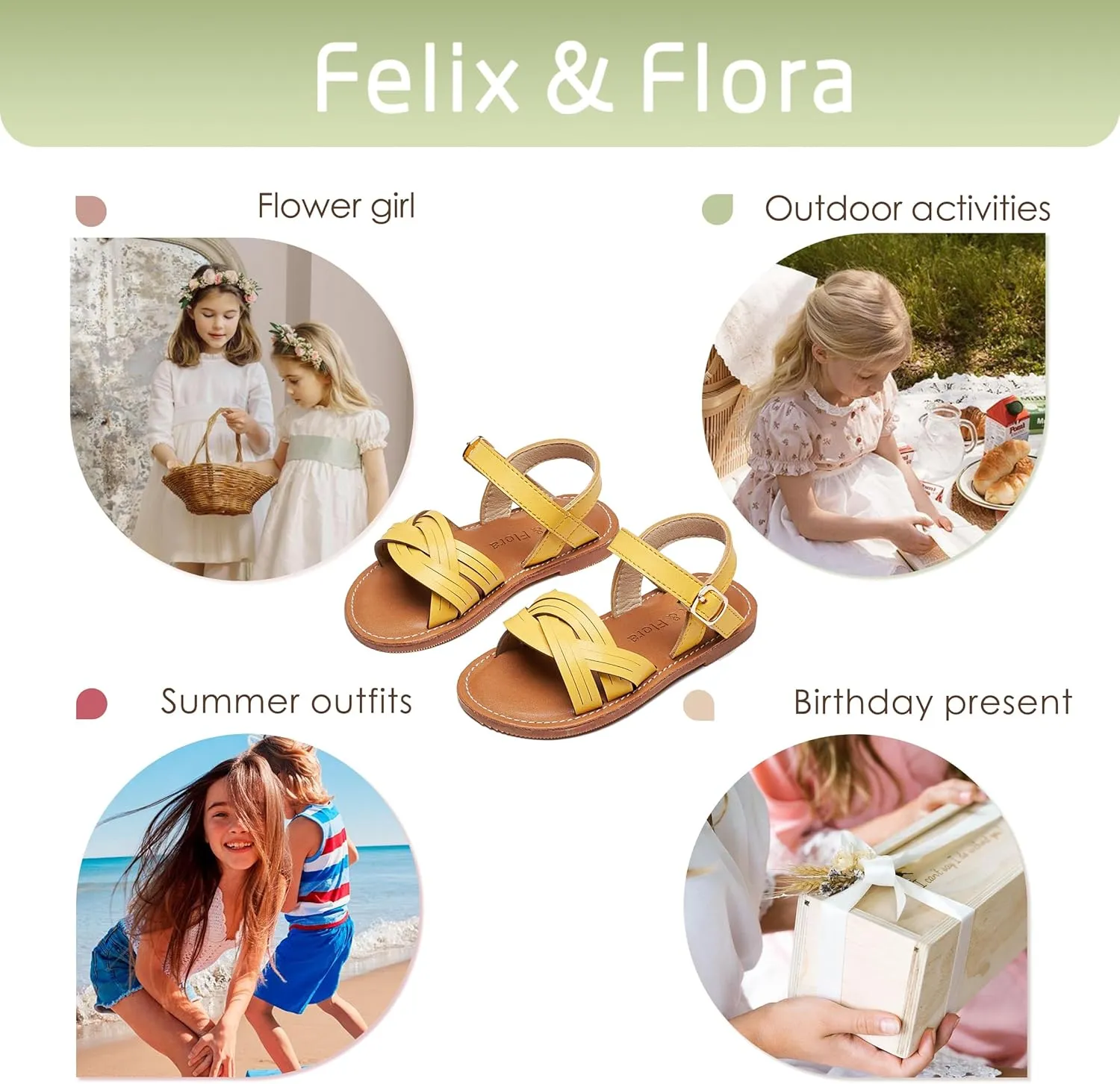 Felix & Flora Toddler Girl Sandals -Flower Girl Dress Shoes Open Toe Little Kid Summer Flats