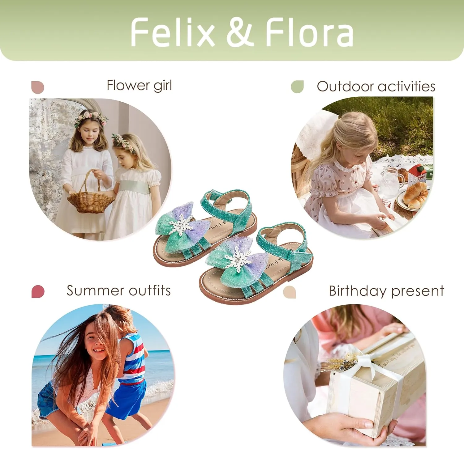 Felix & Flora Toddler Girl Sandals -Flower Girl Dress Shoes Open Toe Little Kid Summer Flats