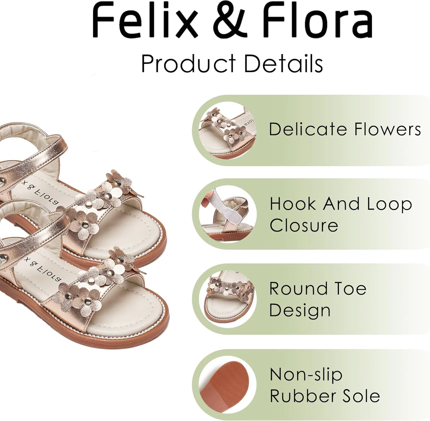 Felix & Flora Toddler Girl Sandals - Flower Girl Dress Shoes Open Toe Little Kid Summer Flats