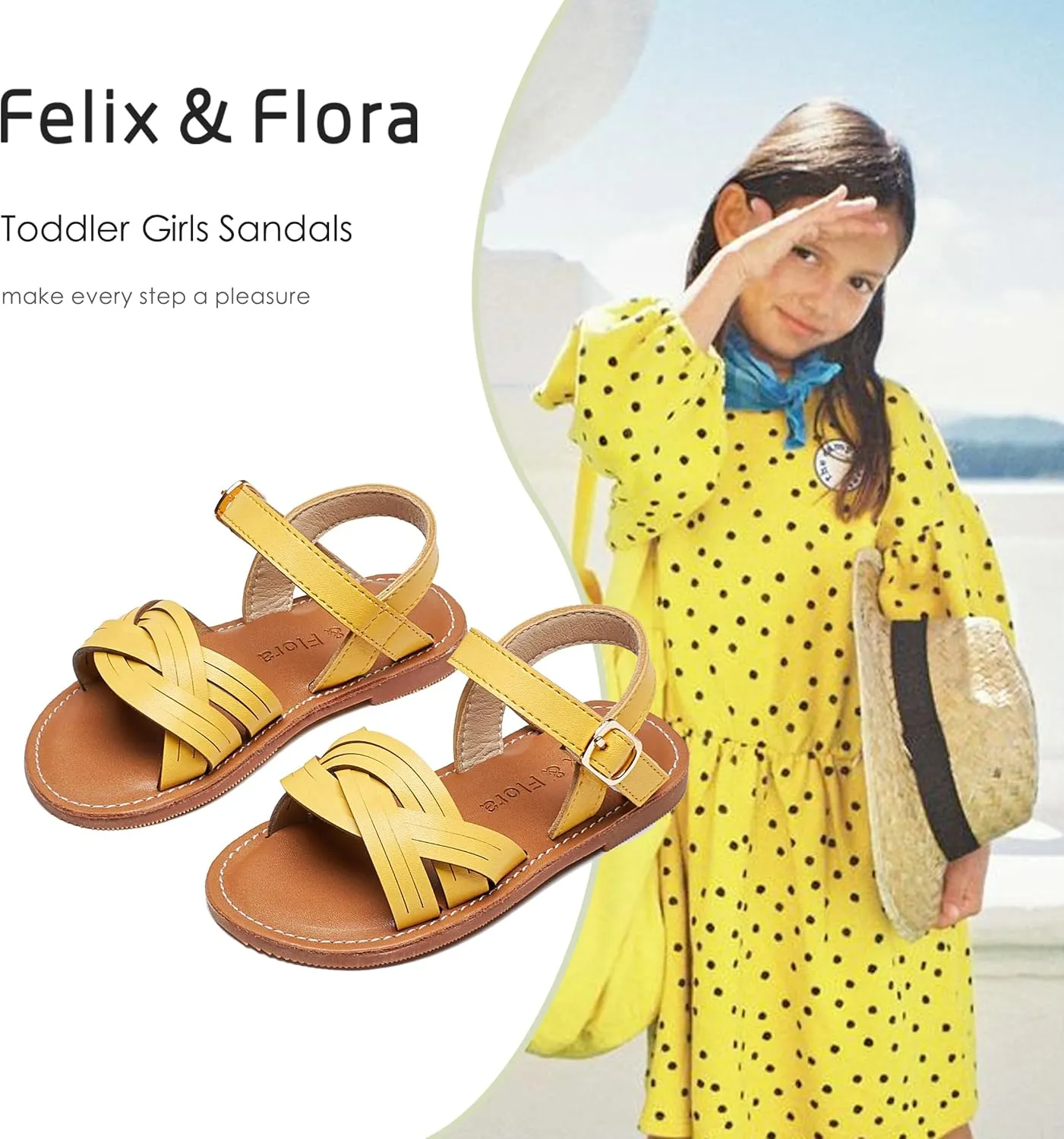 Felix & Flora Toddler Girl Sandals -Flower Girl Dress Shoes Open Toe Little Kid Summer Flats