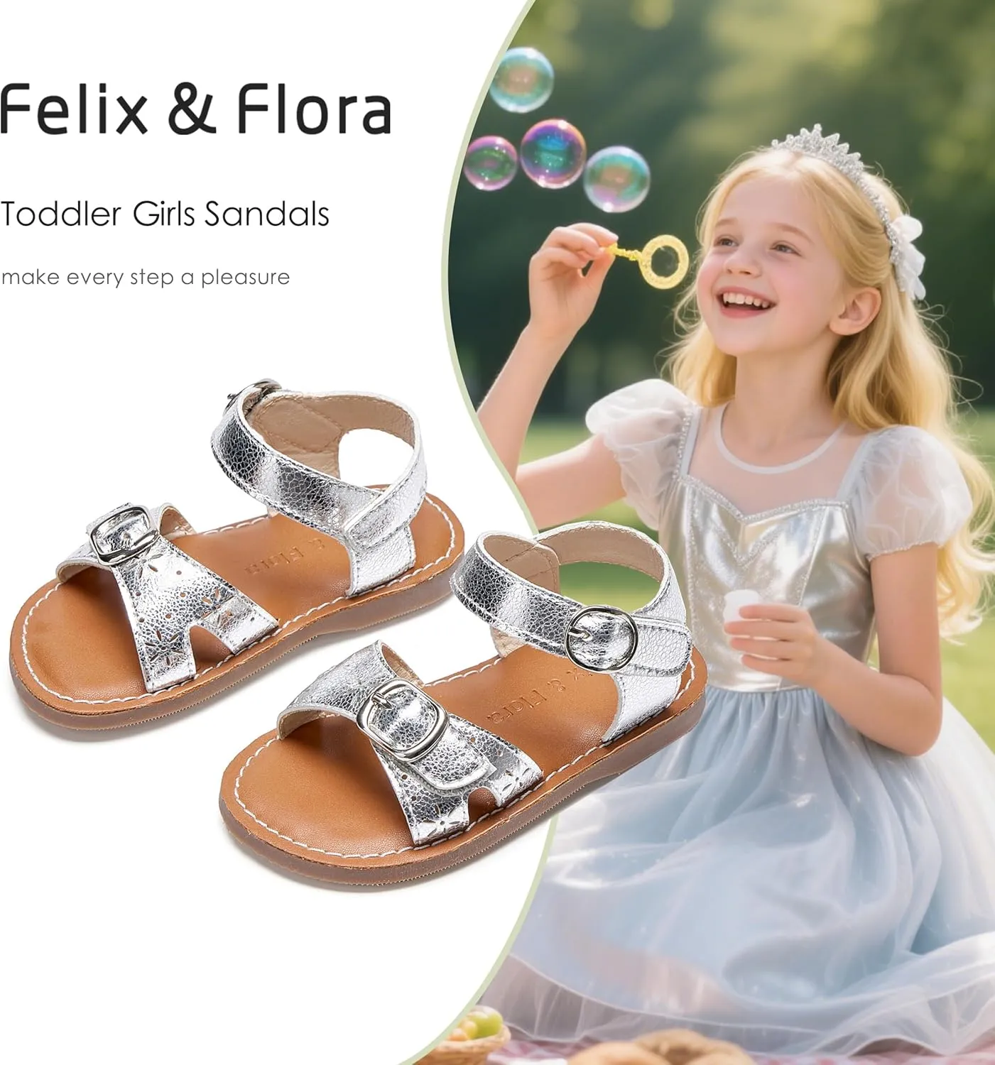Felix & Flora Toddler Girl Sandals - Flower Girl Dress Shoes Open Toe Little Kid Summer Flats