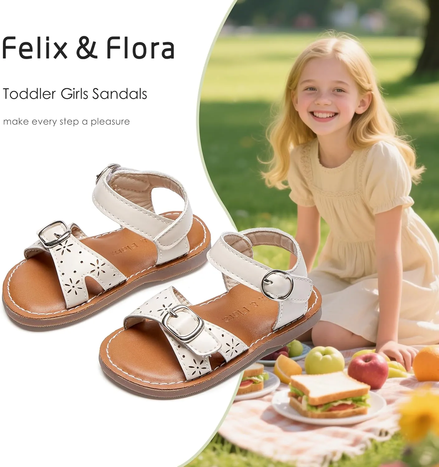 Felix & Flora Toddler Girl Sandals - Flower Girl Dress Shoes Open Toe Little Kid Summer Flats
