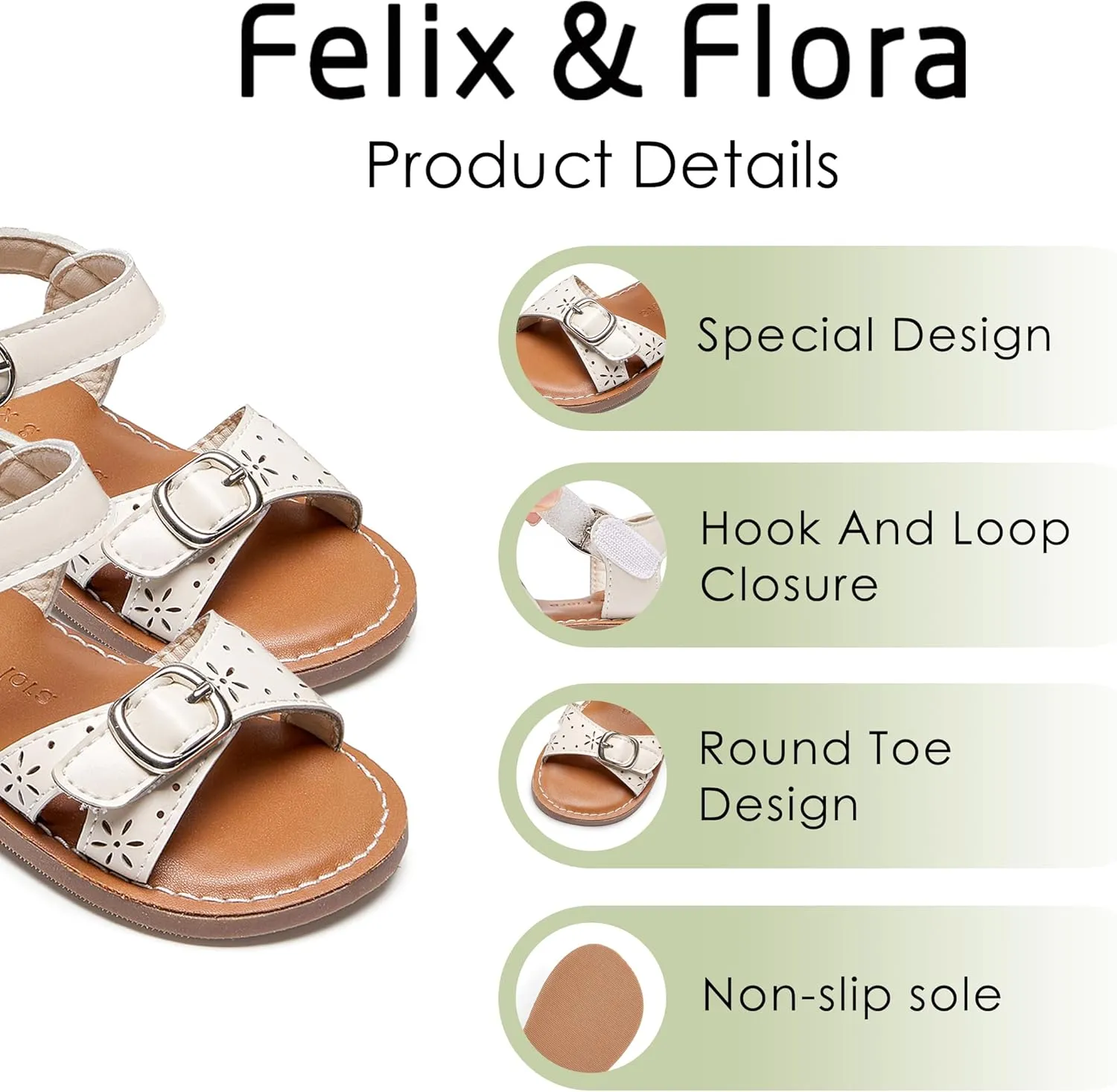 Felix & Flora Toddler Girl Sandals - Flower Girl Dress Shoes Open Toe Little Kid Summer Flats