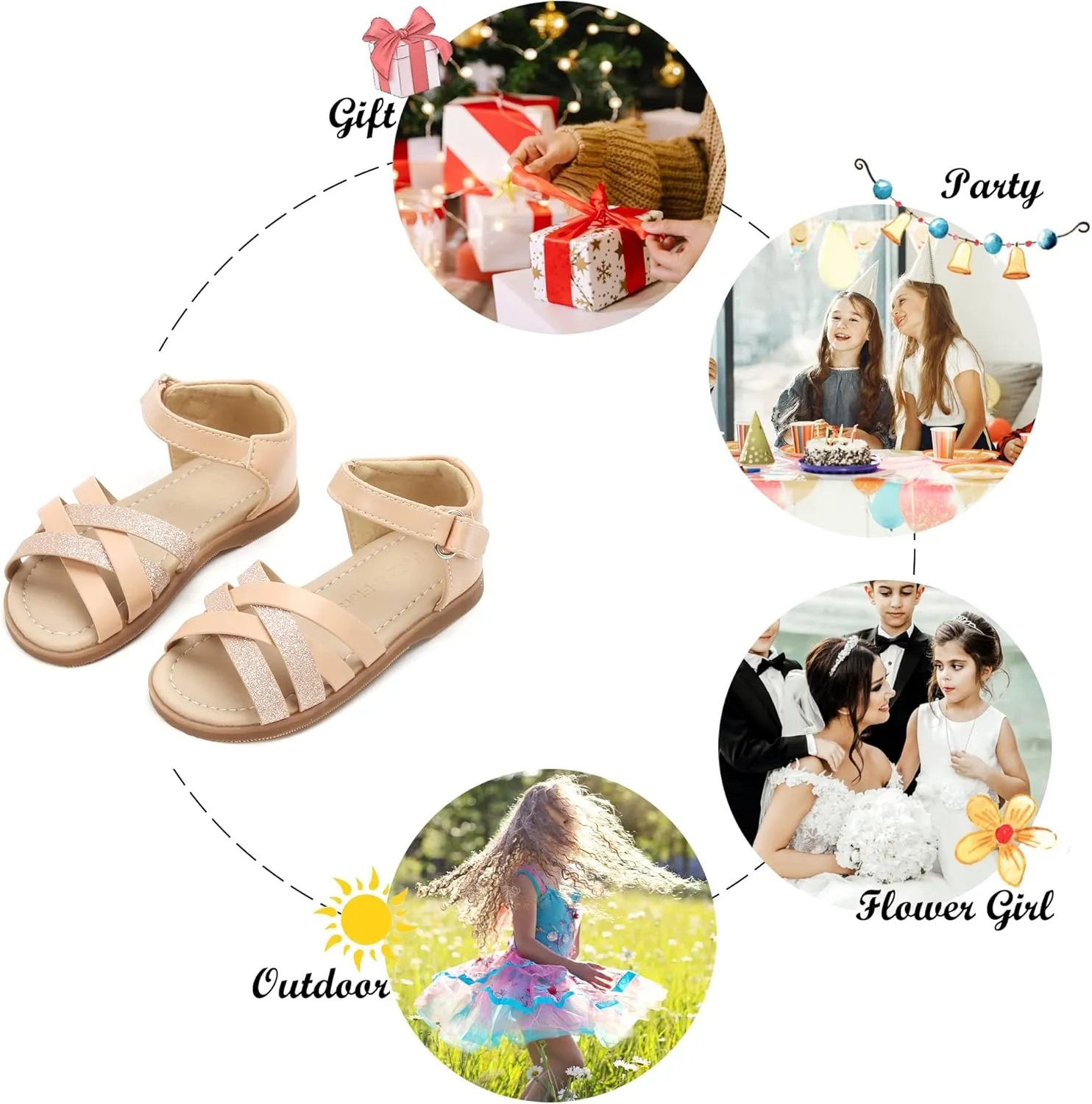 Felix & Flora Toddler Girl Sandals - Flower Girl Dress Shoes Open Toe Little Kid Summer Flats
