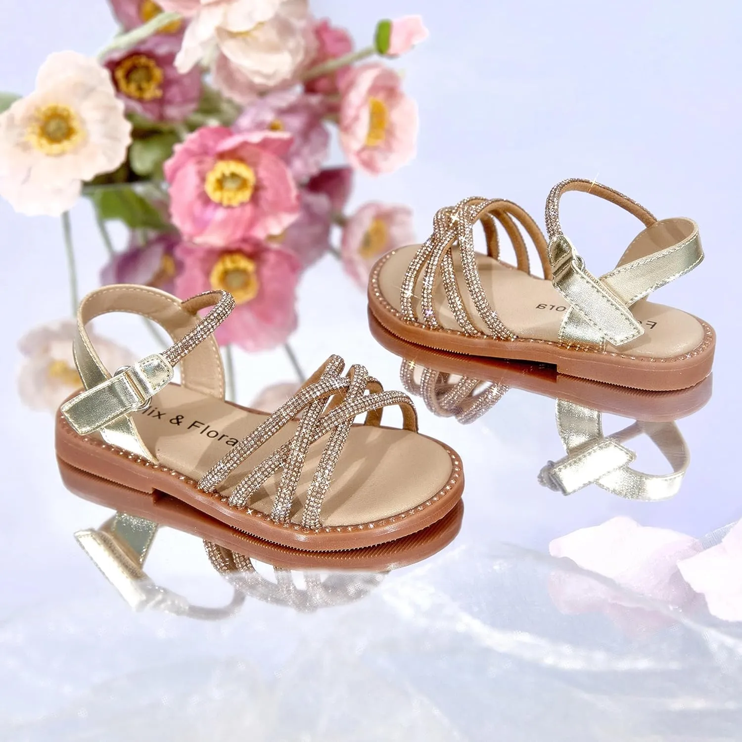 Felix & Flora Toddler Girl Sandals -Flower Girl Dress Shoes Open Toe Little Kid Summer Flats