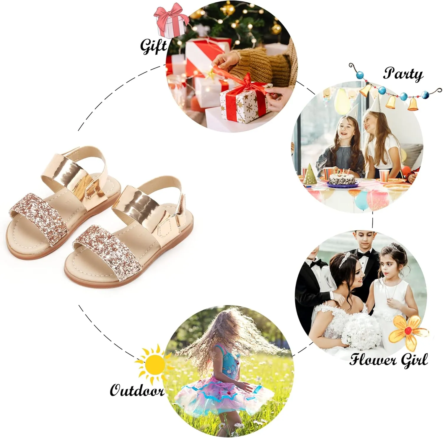 Felix & Flora Toddler Girl Sandals - Flower Girl Dress Shoes Open Toe Little Kid Summer Flats