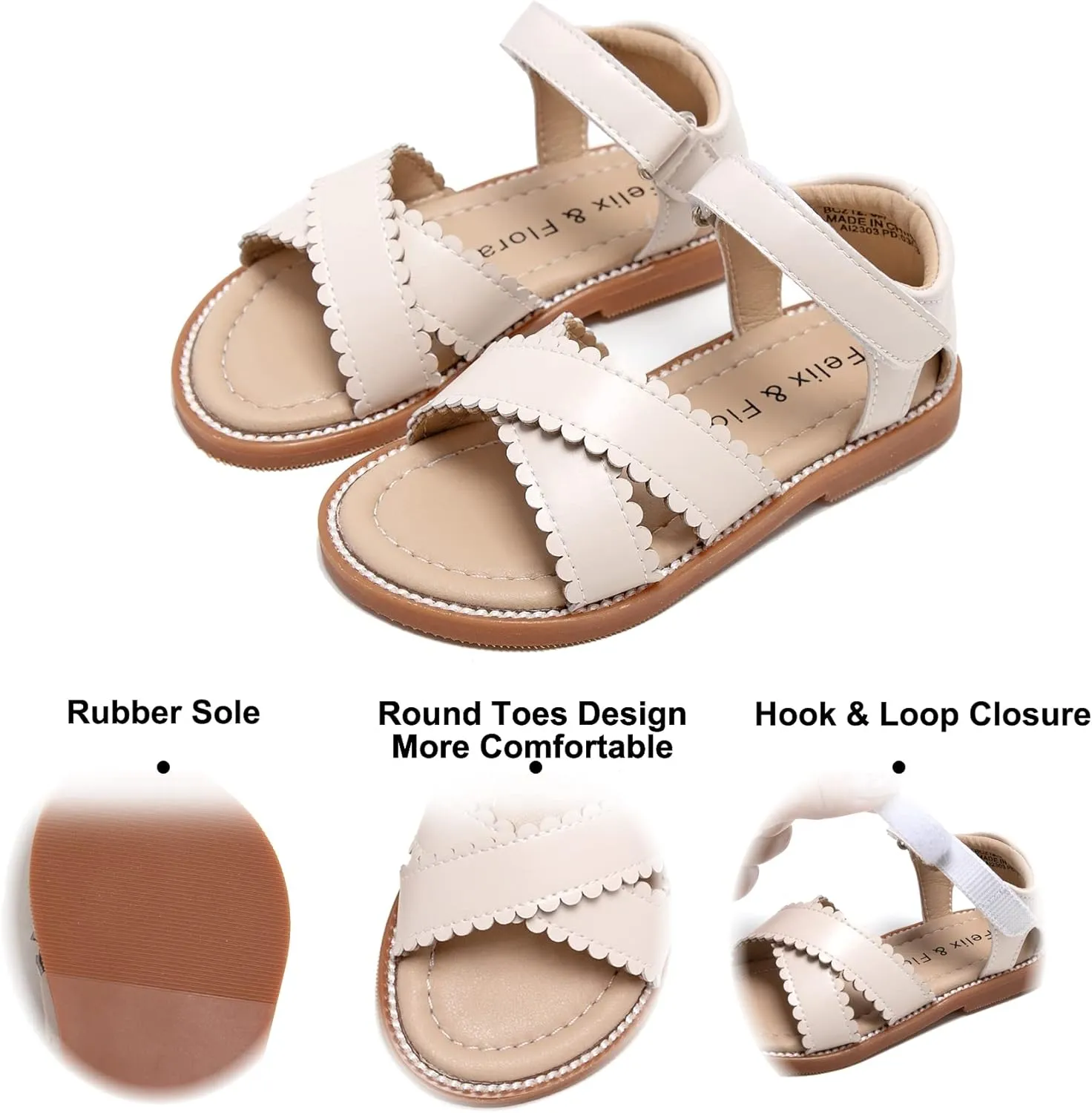 Felix & Flora Toddler Girl Sandals -Flower Girl Dress Shoes Open Toe Little Kid Summer Flats