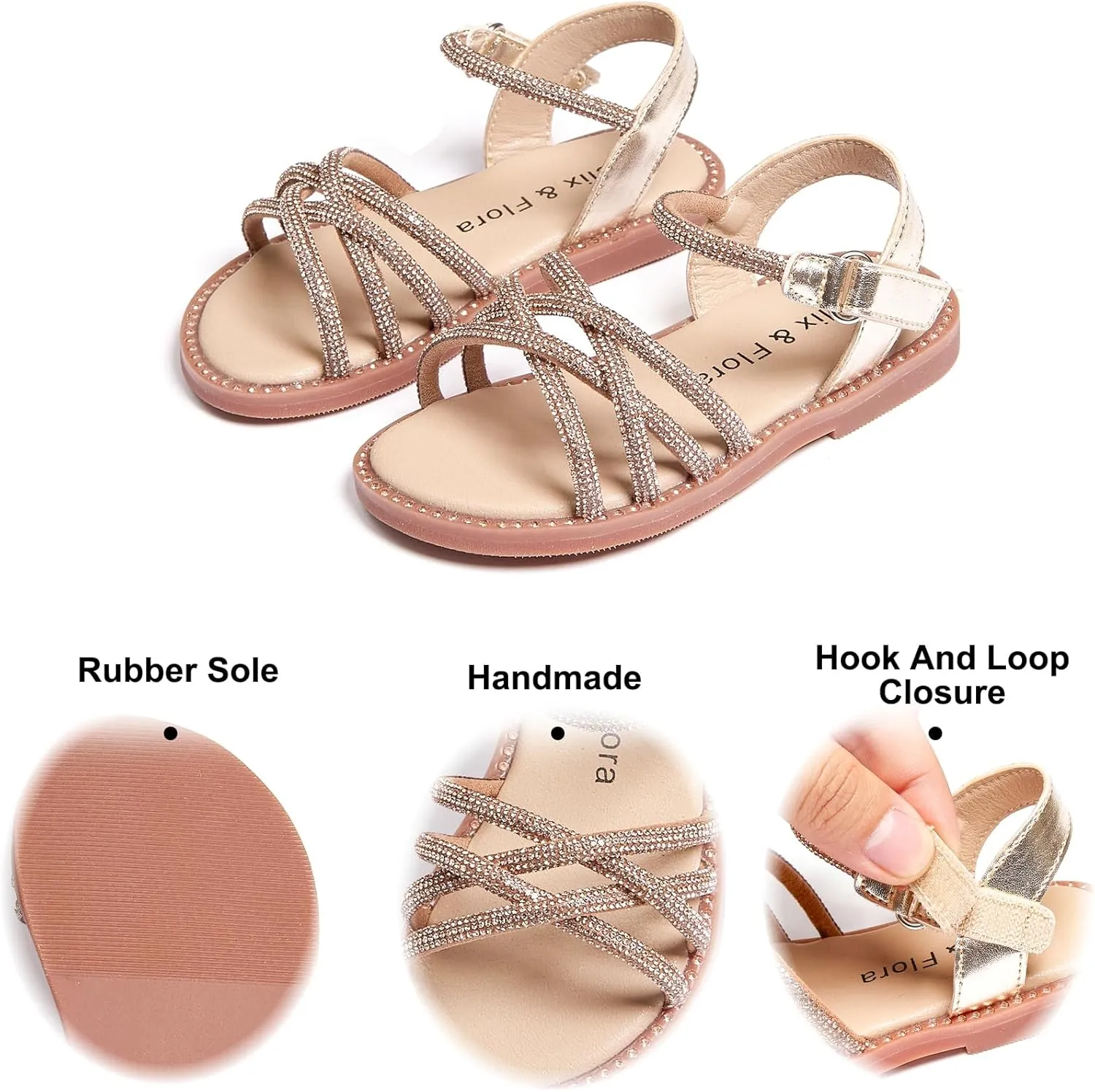Felix & Flora Toddler Girl Sandals -Flower Girl Dress Shoes Open Toe Little Kid Summer Flats