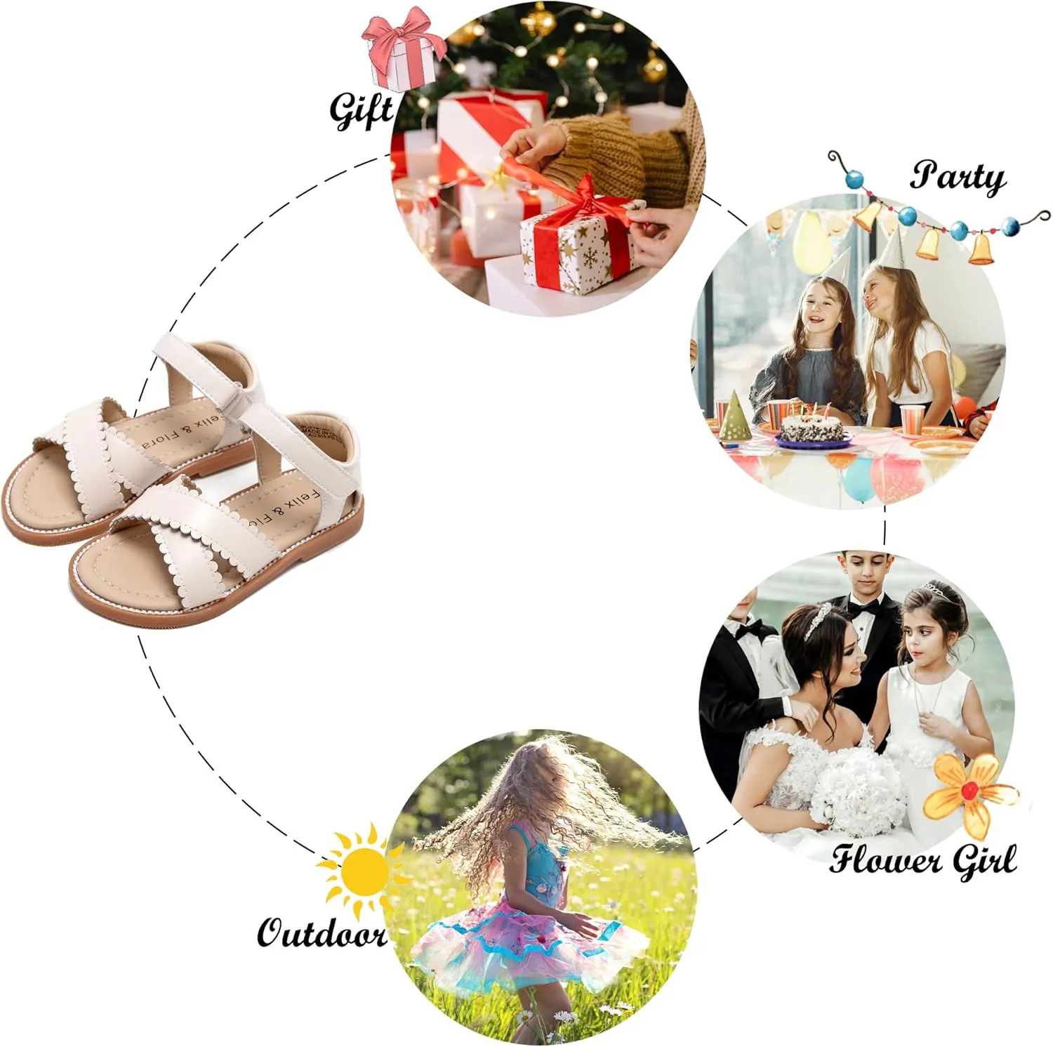 Felix & Flora Toddler Girl Sandals -Flower Girl Dress Shoes Open Toe Little Kid Summer Flats