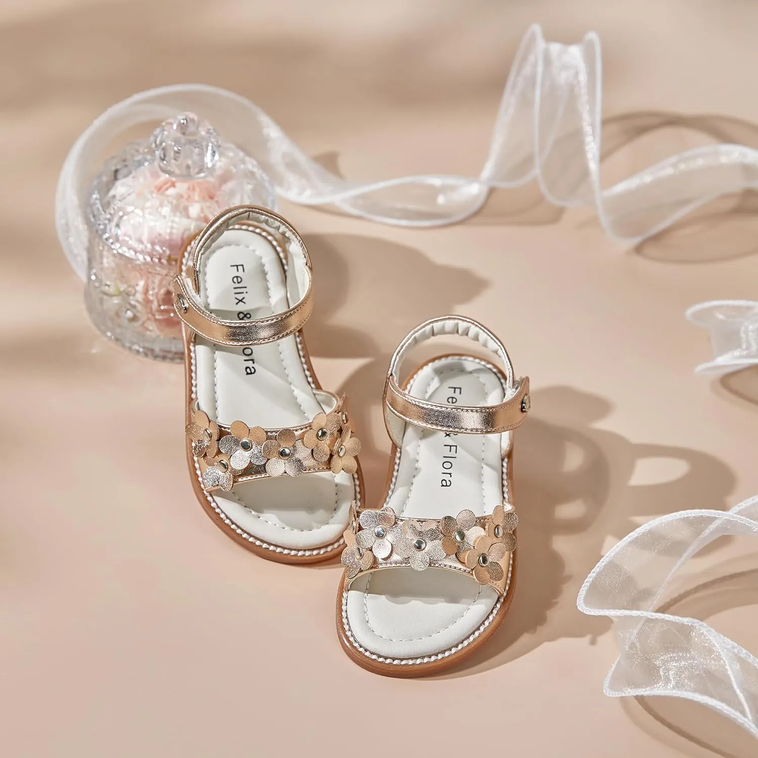 Felix & Flora Toddler Girl Sandals - Flower Girl Dress Shoes Open Toe Little Kid Summer Flats