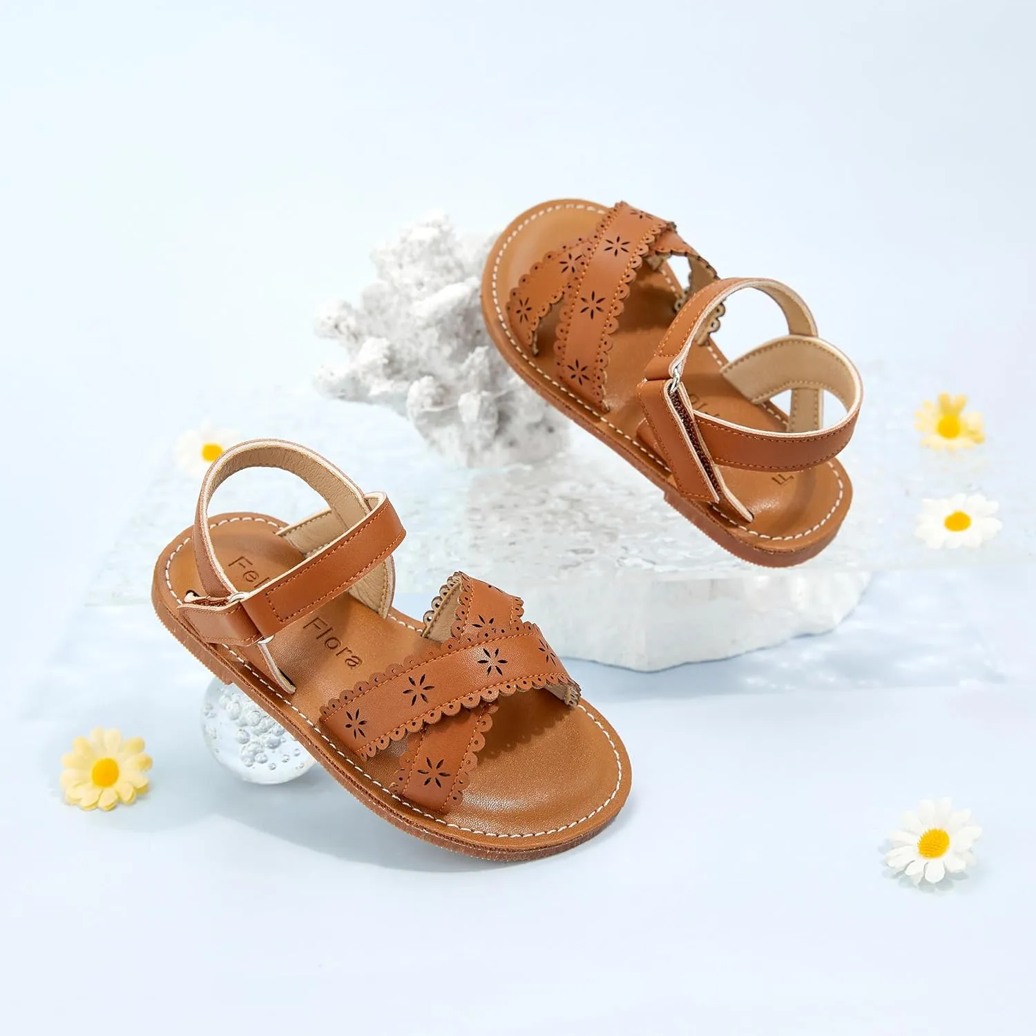 Felix & Flora Toddler Girl Sandals - Flower Girl Dress Shoes Open Toe Little Kid Summer Flats