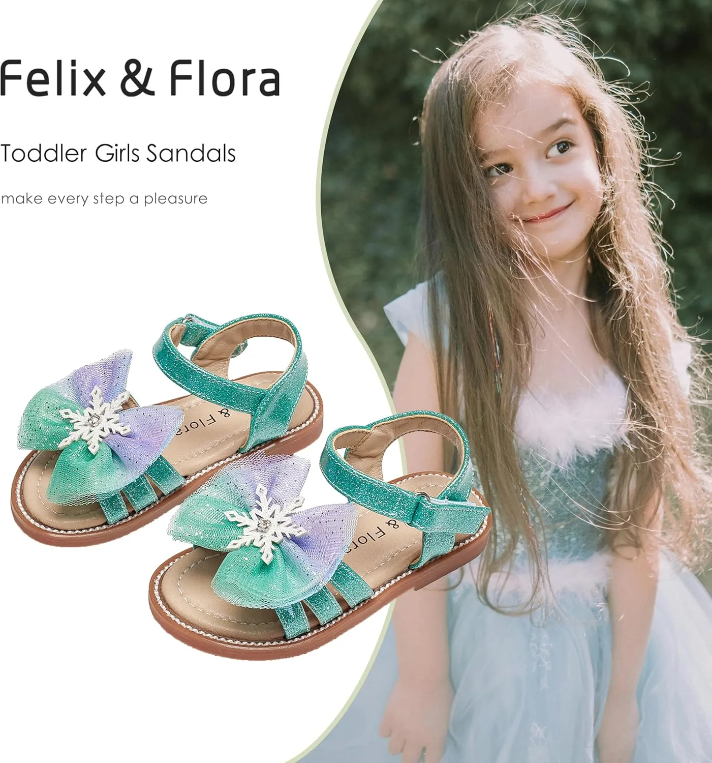 Felix & Flora Toddler Girl Sandals -Flower Girl Dress Shoes Open Toe Little Kid Summer Flats
