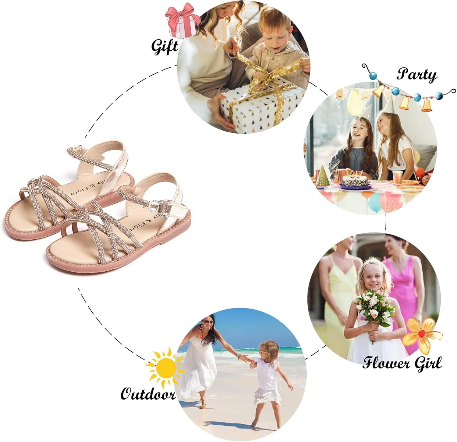 Felix & Flora Toddler Girl Sandals -Flower Girl Dress Shoes Open Toe Little Kid Summer Flats