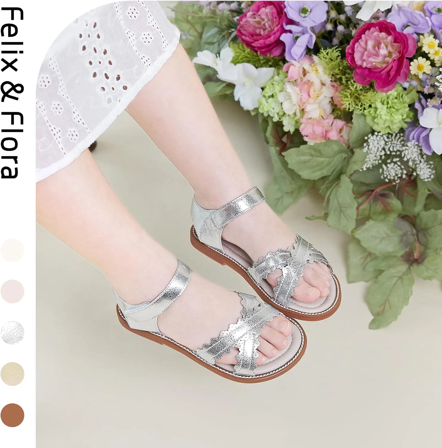 Felix & Flora Toddler Girl Sandals - Little Girl Easter Summer Dress Shoes Lightweight Open Toe Beach Holiday.