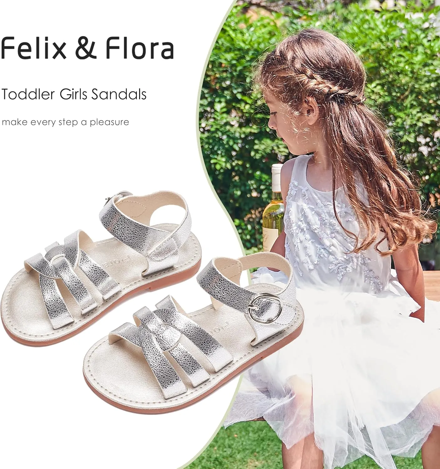 Felix & Flora Toddler Girl Sandals - Little Girl Easter Summer Dress Shoes Lightweight Open Toe Beach Holiday.