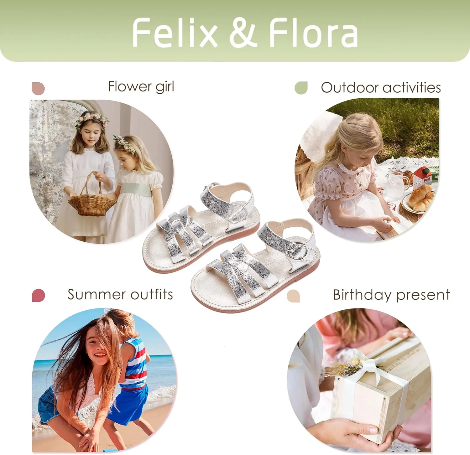 Felix & Flora Toddler Girl Sandals - Little Girl Easter Summer Dress Shoes Lightweight Open Toe Beach Holiday.
