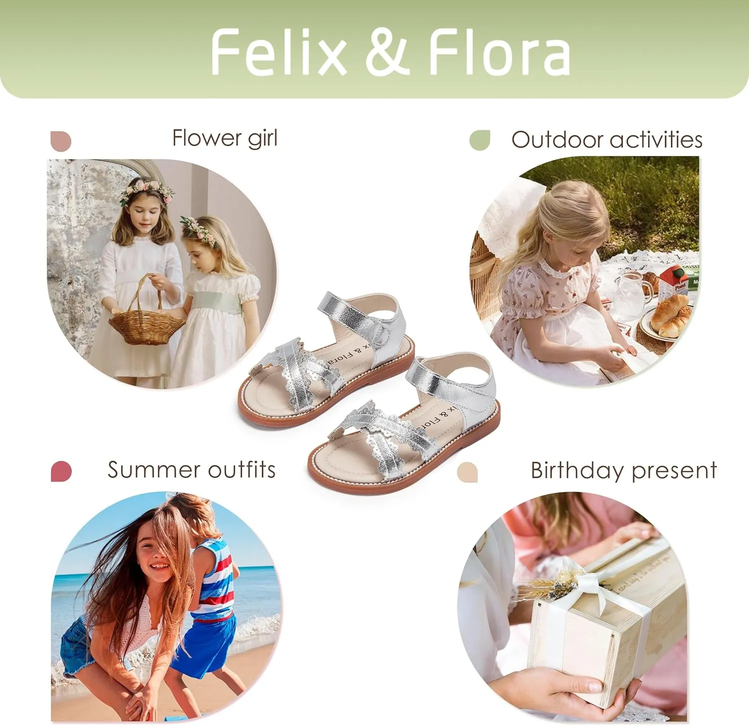 Felix & Flora Toddler Girl Sandals - Little Girl Easter Summer Dress Shoes Lightweight Open Toe Beach Holiday.