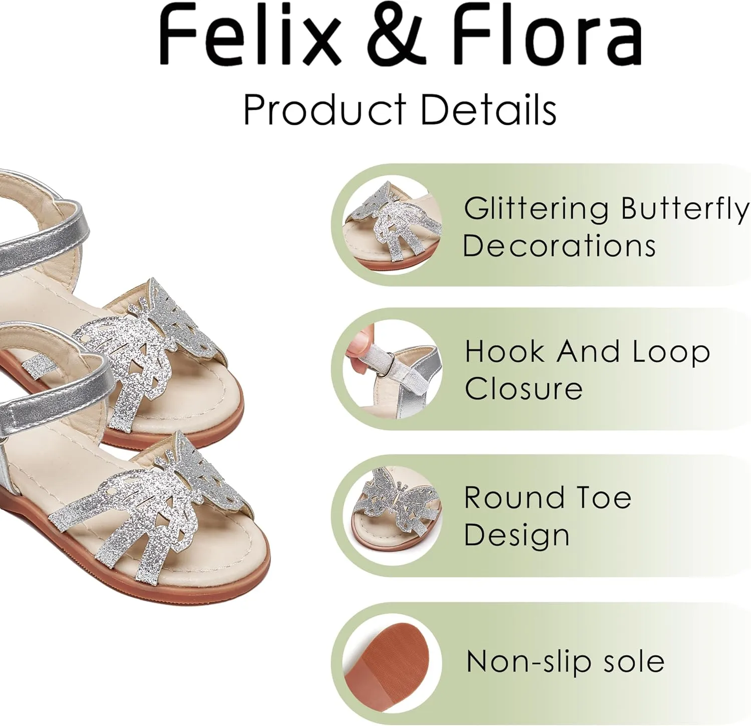 Felix & Flora Toddler Girls Sandals Soft Rubber Flats Summer Baby Flower Girl Shoes.