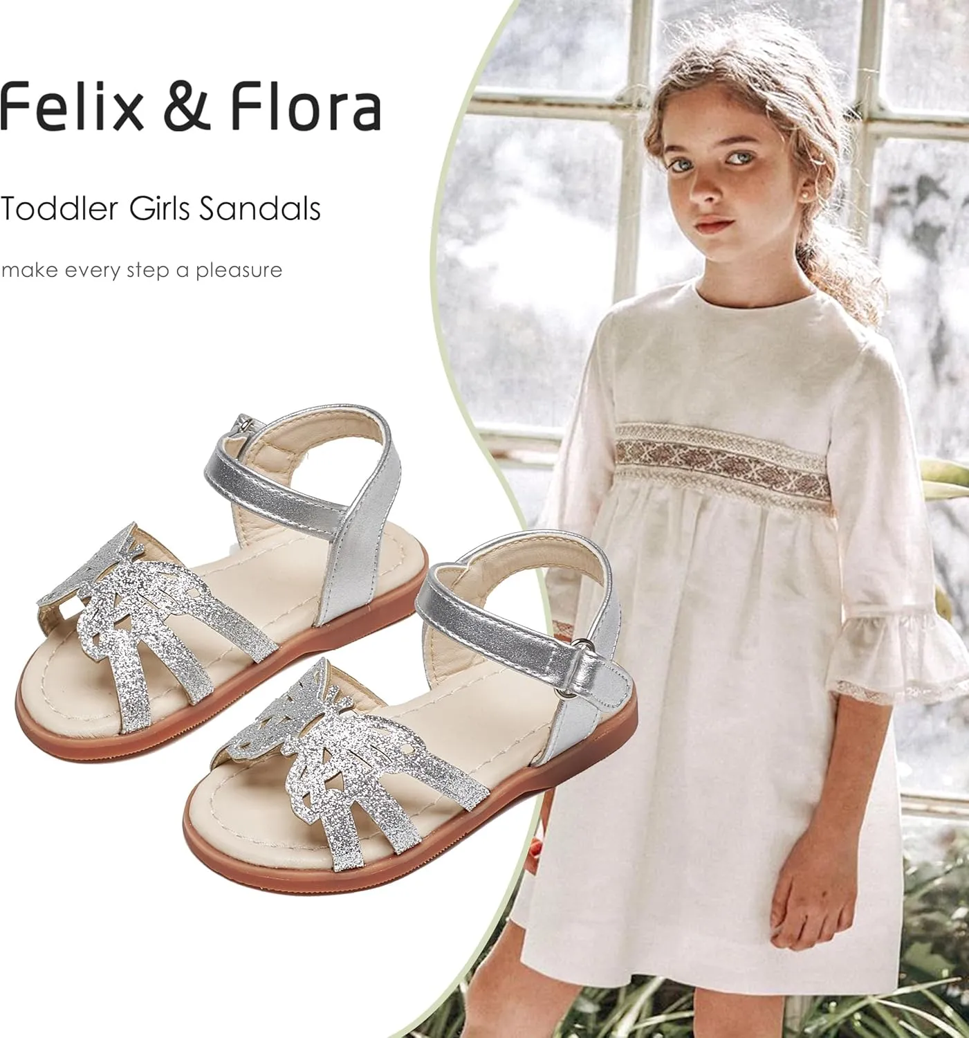 Felix & Flora Toddler Girls Sandals Soft Rubber Flats Summer Baby Flower Girl Shoes.