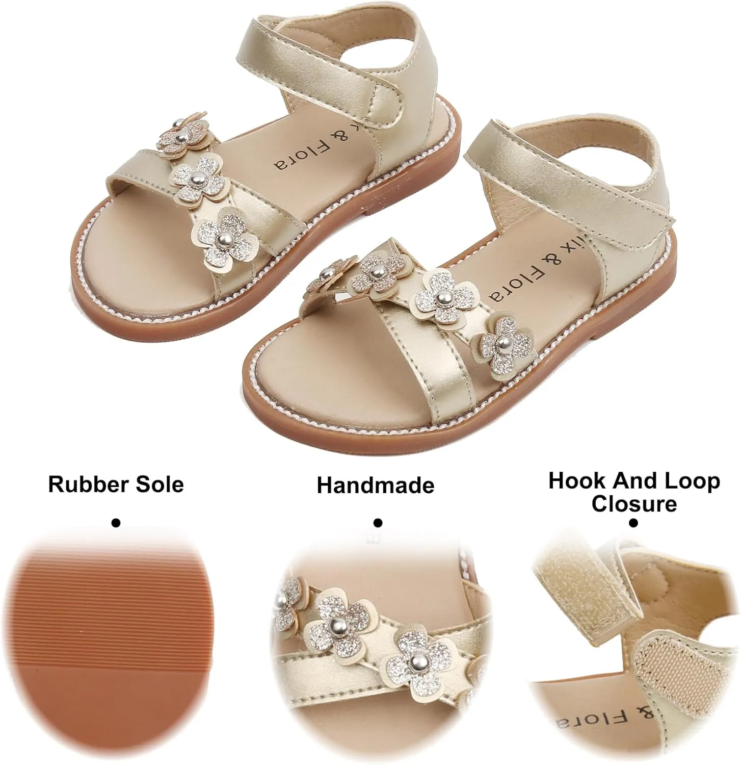 Felix & Flora Toddler Girls Sandals Soft Rubber Flats Summer Baby Flower Girl Shoes.