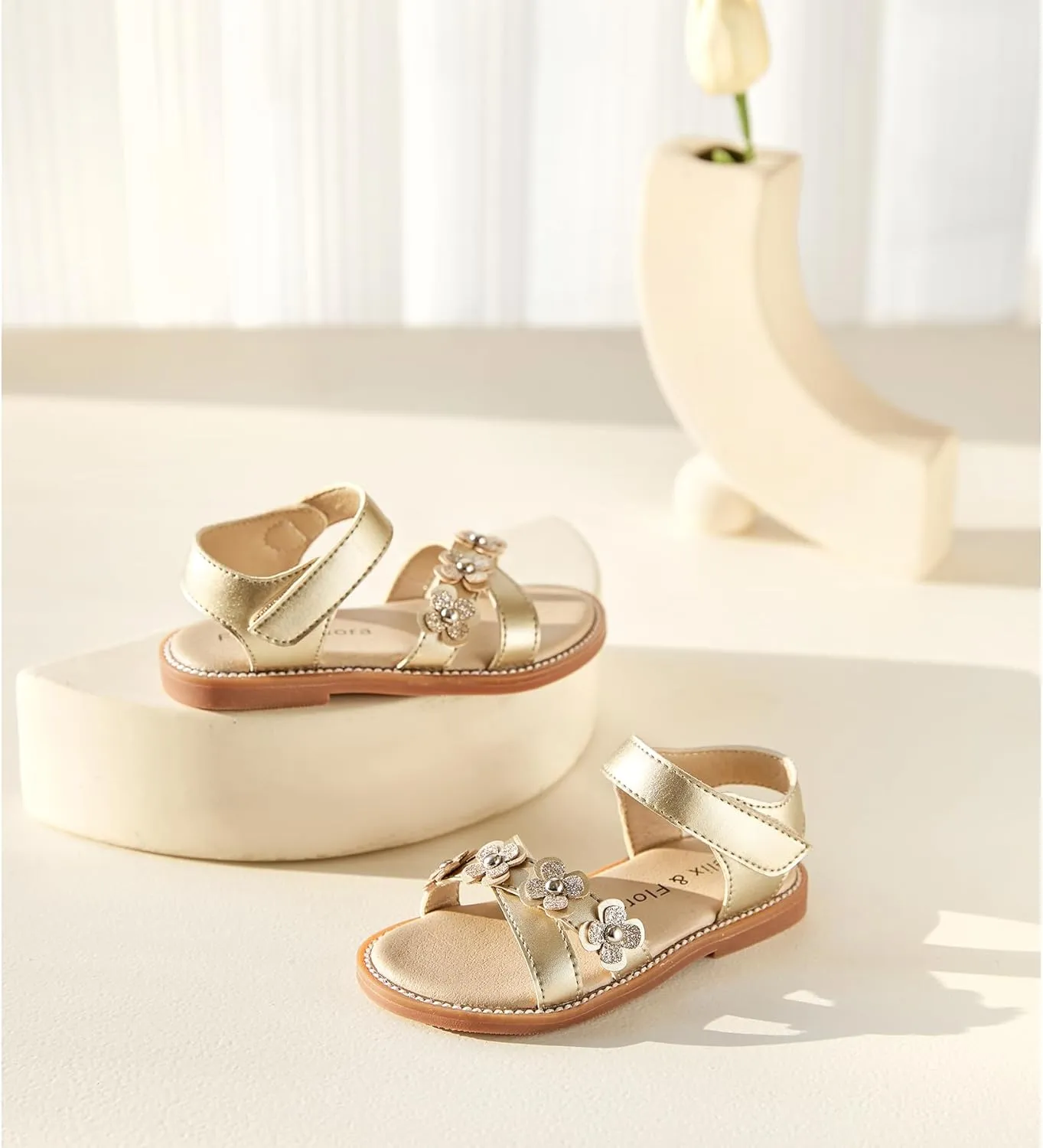 Felix & Flora Toddler Girls Sandals Soft Rubber Flats Summer Baby Flower Girl Shoes.