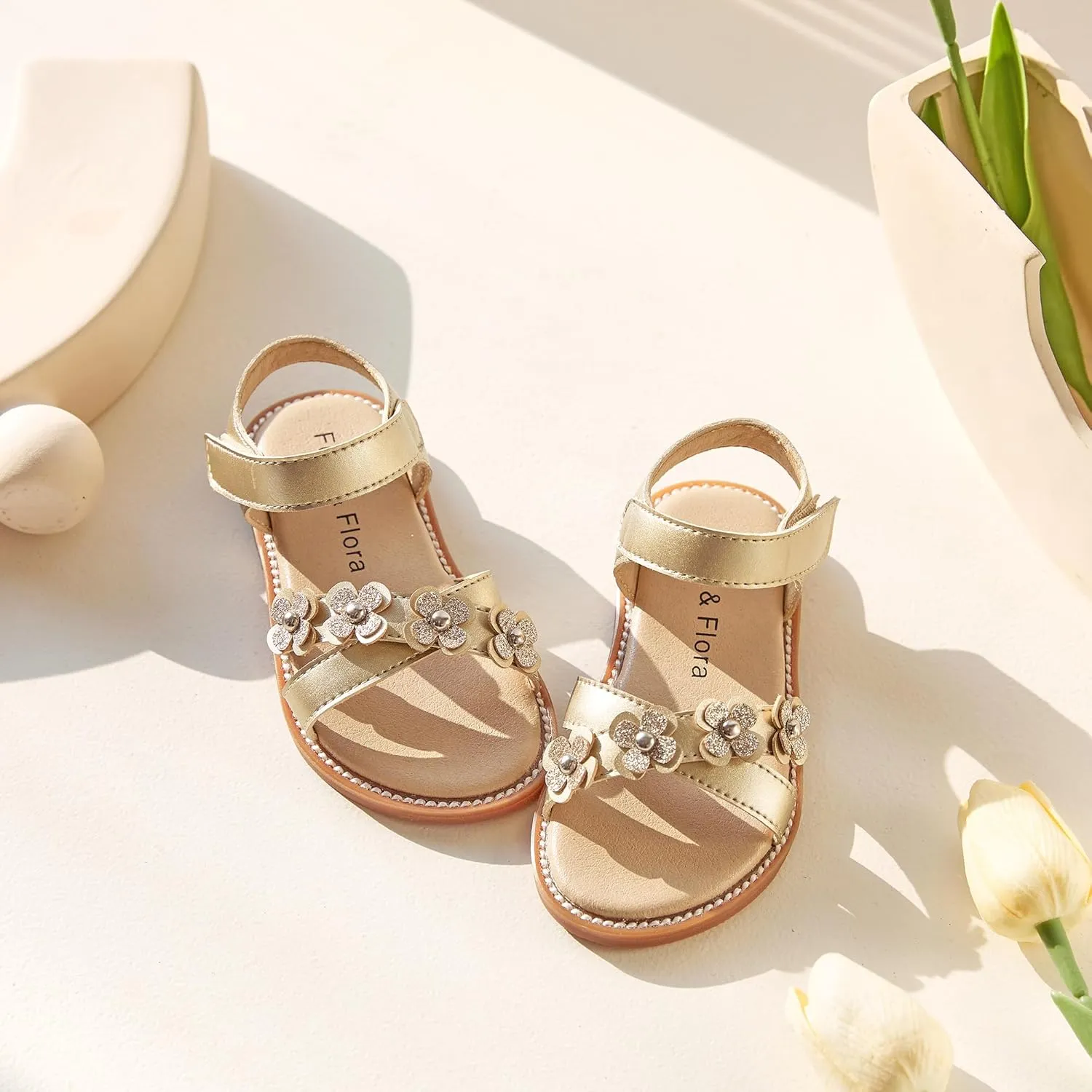 Felix & Flora Toddler Girls Sandals Soft Rubber Flats Summer Baby Flower Girl Shoes.