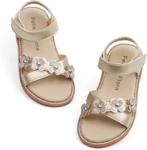 Felix & Flora Toddler Girls Sandals Soft Rubber Flats Summer Baby Flower Girl Shoes.