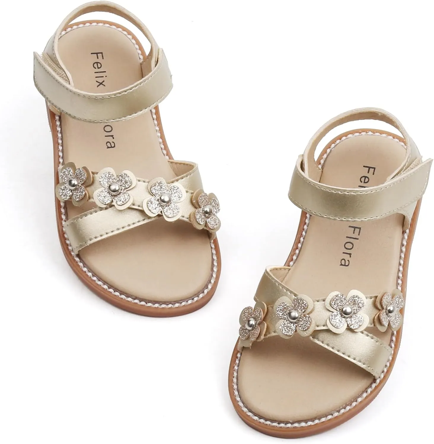 Felix & Flora Toddler Girls Sandals Soft Rubber Flats Summer Baby Flower Girl Shoes.
