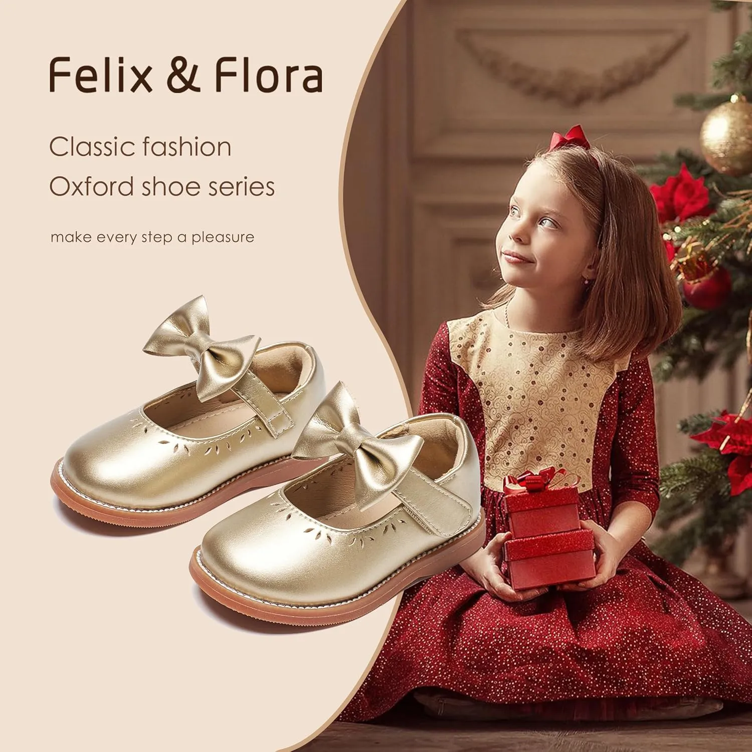 Felix & Flora Toddler Little Girl Princess Dress Shoes-Mary Jane Flats for Girl Party School Shoes