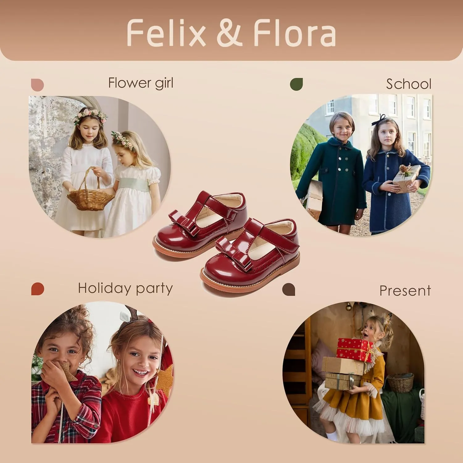Felix & Flora Toddler Little Girl Princess Dress Shoes-Mary Jane Flats for Girl Party School Shoes