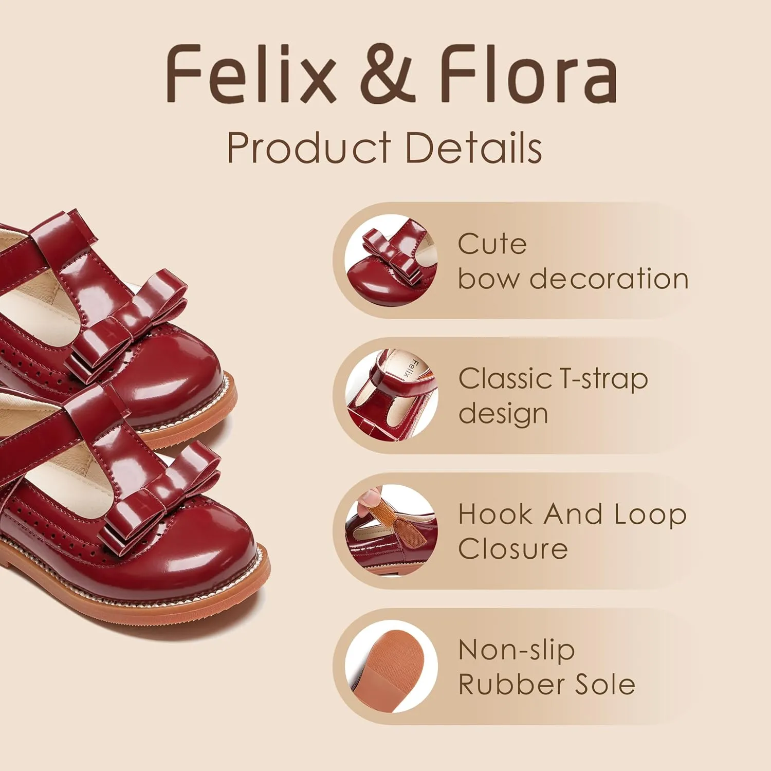 Felix & Flora Toddler Little Girl Princess Dress Shoes-Mary Jane Flats for Girl Party School Shoes