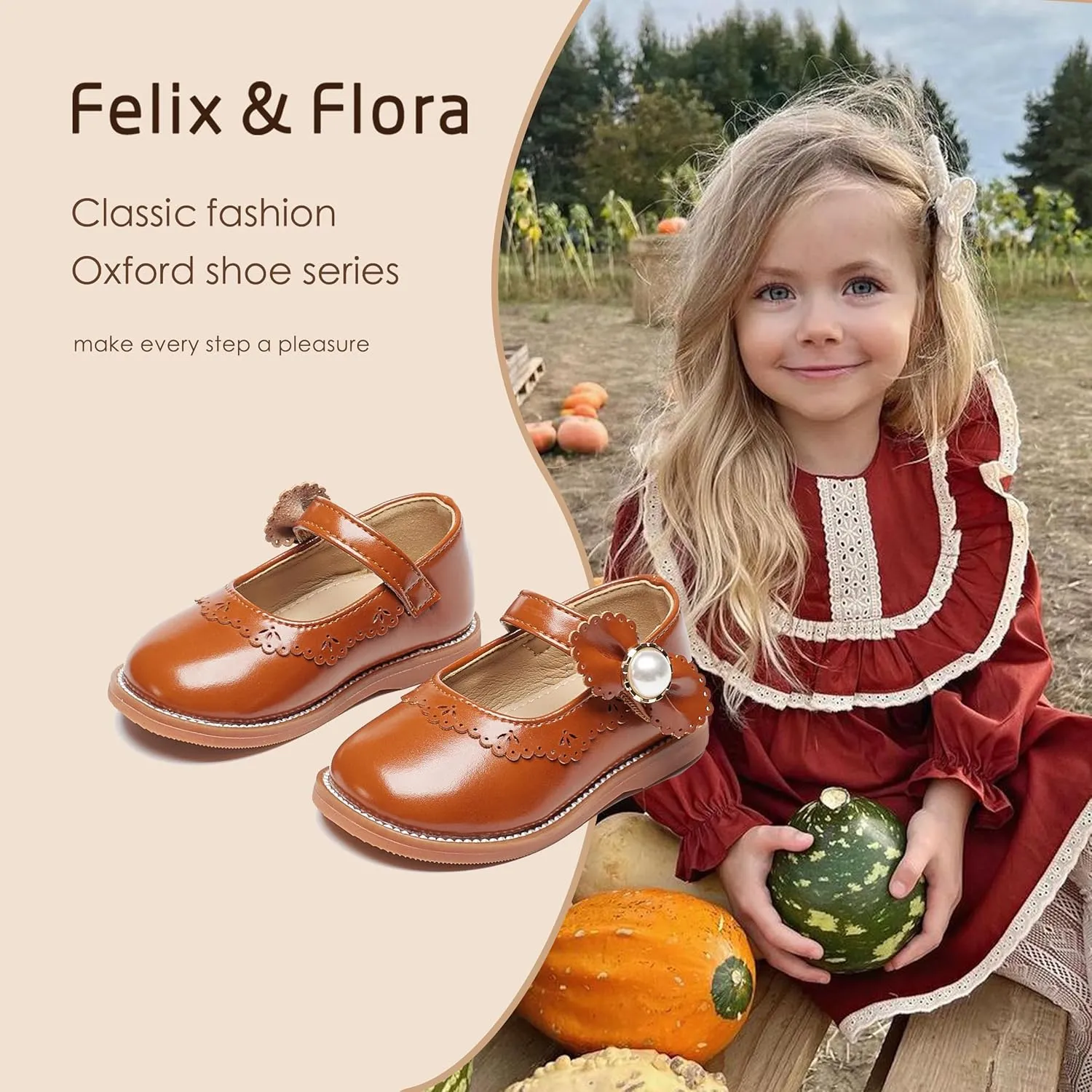 Felix & Flora Toddler Little Girl Princess Dress Shoes-Mary Jane Flats for Girl Party School Shoes