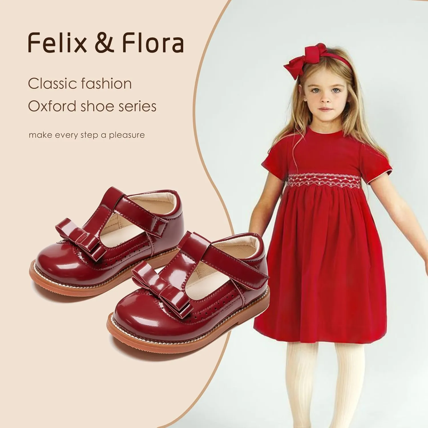 Felix & Flora Toddler Little Girl Princess Dress Shoes-Mary Jane Flats for Girl Party School Shoes