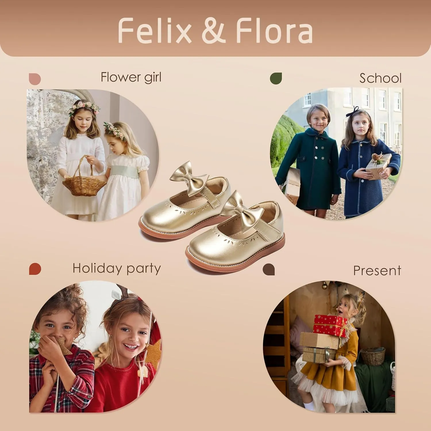 Felix & Flora Toddler Little Girl Princess Dress Shoes-Mary Jane Flats for Girl Party School Shoes